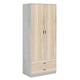 image 1 of 2-Door 2-Drawer Wardrobe with Storage Shelf, and Hanging Space - 180x75x46cm | Grey | Ash Grey & Oak | 1