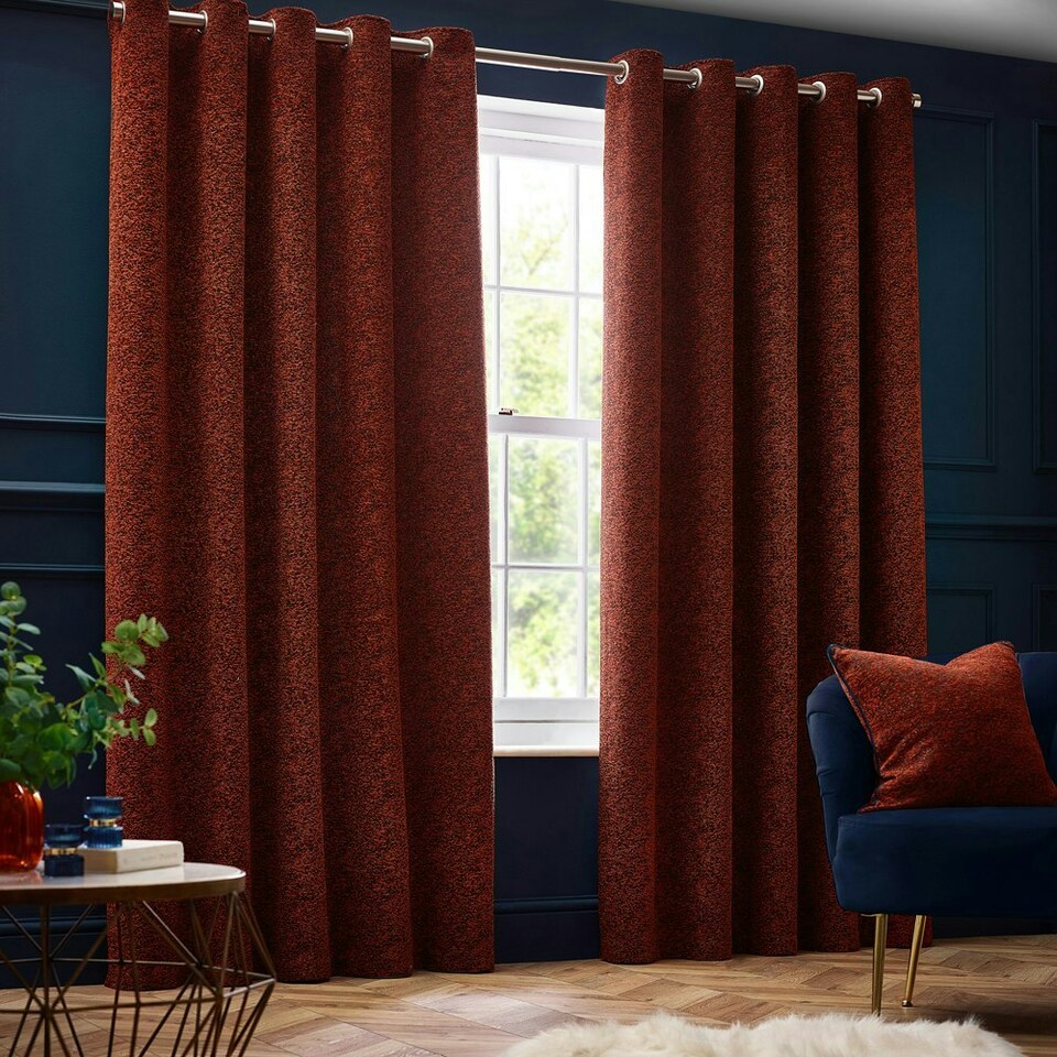 image 1 of Paoletti Galaxy Chenille Copper Eyelet Curtains 117 x 183cm