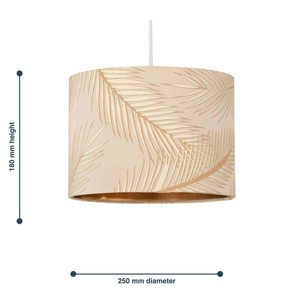 image 1 of Set of 2 Tropica - Champagne with Gold Embossed Leaf Detail 25cm Ceiling Pendant or Table Lamp Shades Gold