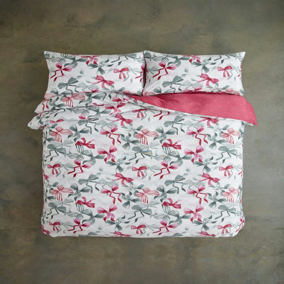 image 1 of Bows Design Cotton Rich Duvet Cover Set – 200 Thread Count Soft & Breathable Bedding | Pink | Single