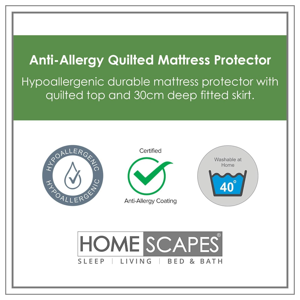 image 1 of Homescapes Anti Allergy Mattress Protector - Single | White | Single