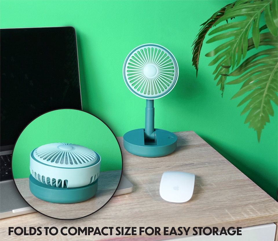 image 1 of Premier Compact USB Rechargeable Desktop Fan with Adj Head Green