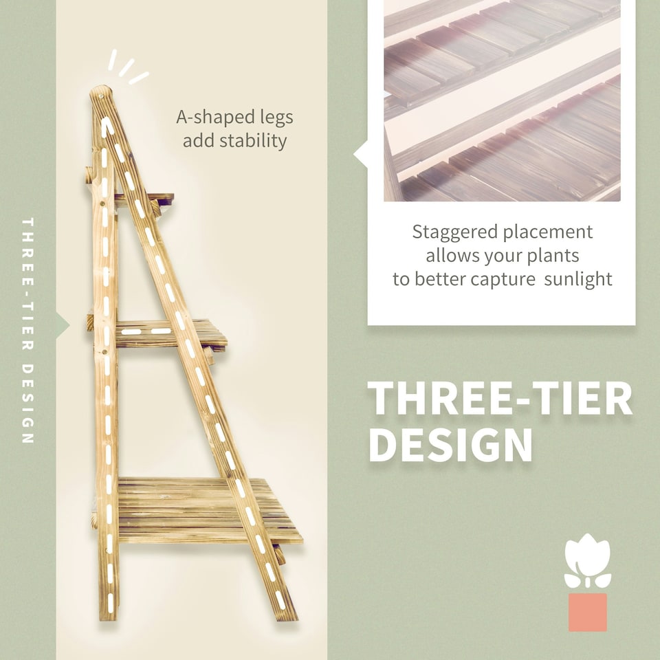 image 1 of Outsunny Flower Stand Plant Display Rack 3-Tier Foldable Wood Garden