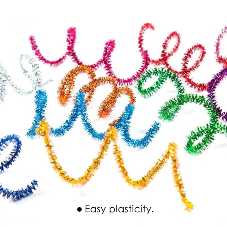 image 1 of Pack of 100 Assorted Glitter Chenille Stem Pipe Cleaners 0.6 x 30cm