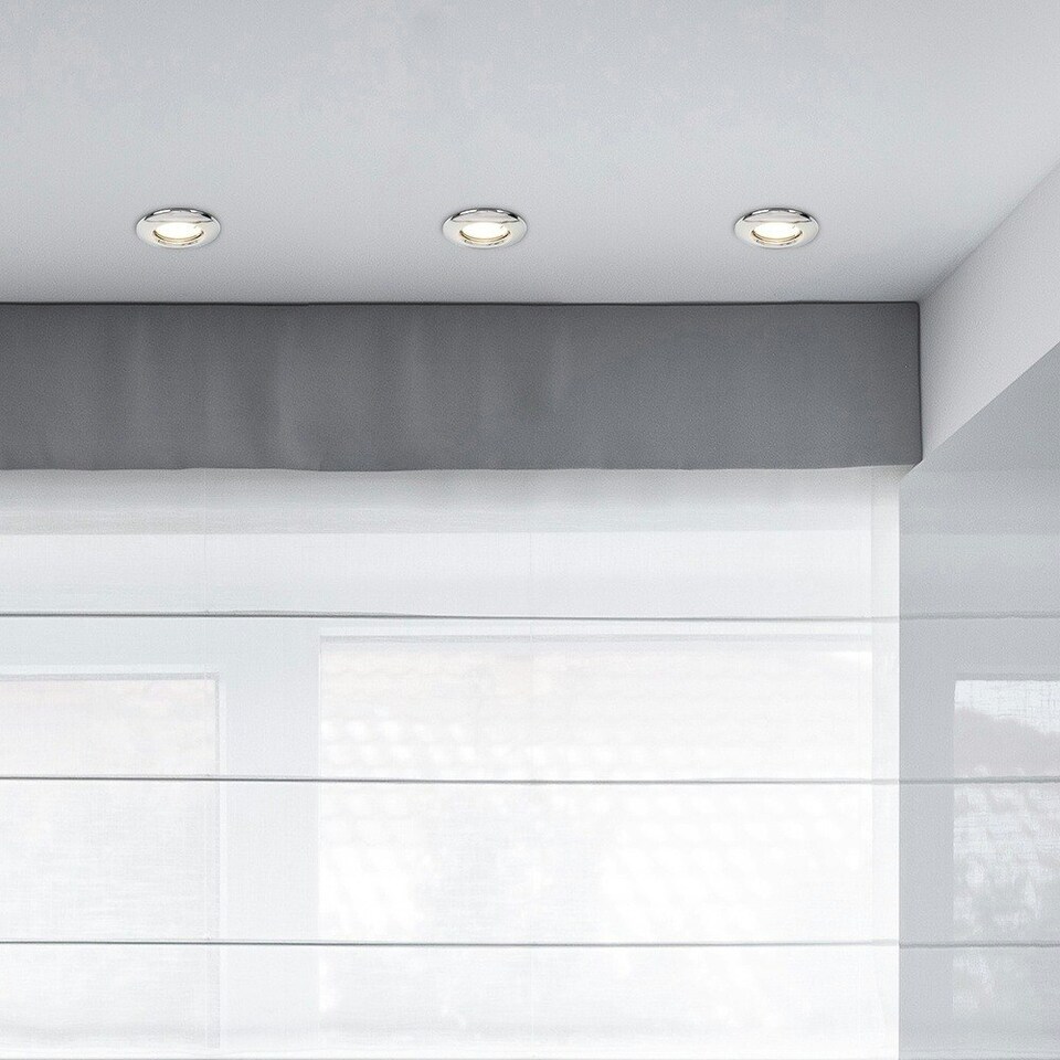 image 1 of ValueLights Pack of 6 Silver Chrome Plated Steel Fixed Recessed Ceiling Spotlight Downlights With 6 x 5W GU10 Warm White LED Bulbs