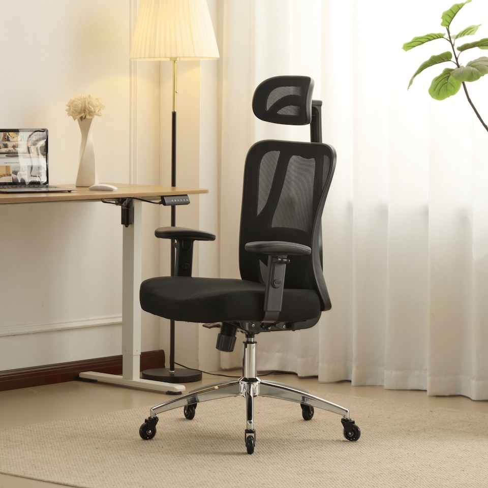 image 1 of Breathable Office Chair Adjustable Armrest and Headrest Silent Casters