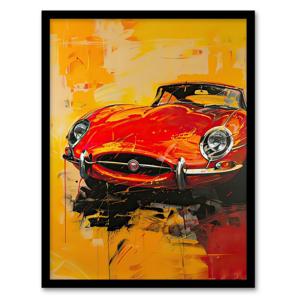 image 1 of Classic Red Sports Car Lover Vibrant Man Black Framed Wall Art Print A4