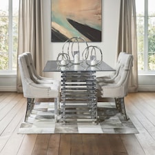 Interiors By Premier Modern Design Gold Finish Dining Table, Metropolitan Small Dining Table, Stylish Kitchen Table For Dinner Silver