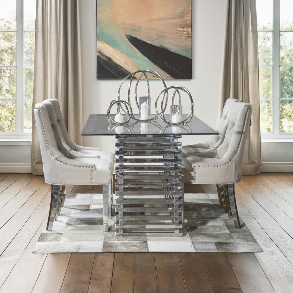 image 1 of Interiors By Premier Modern Design Gold Finish Dining Table, Metropolitan Small Dining Table, Stylish Kitchen Table For Dinner Silver