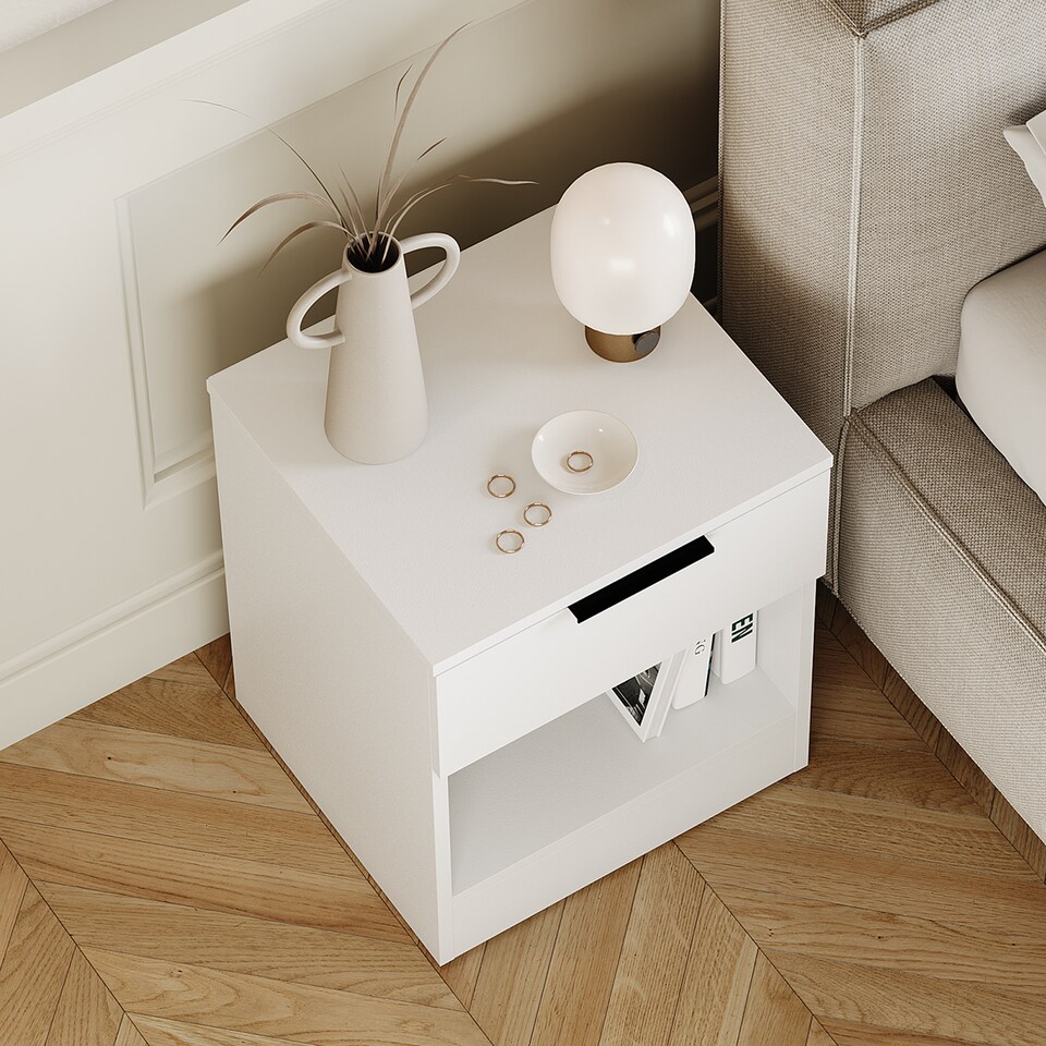 image 1 of Vida Designs Trega 1 Drawer Bedside Chest Bedroom Storage Unit - (H) 41cm x (W) 39cm x (D) 28cm - White