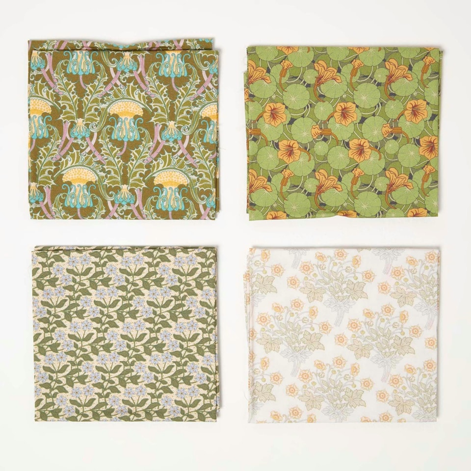 image 1 of Homescapes Set of 4 Art Deco Fat Quarters Fabric Bundles - Dark Green Palette Multi