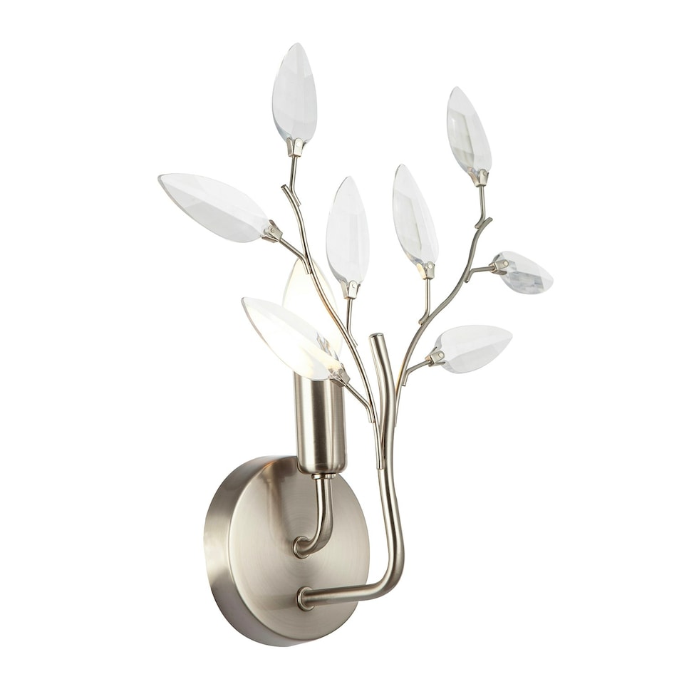 image 1 of Modern Birch Satin Nickel Plated Wall Light Fixture with Clear Acrylic Leaves