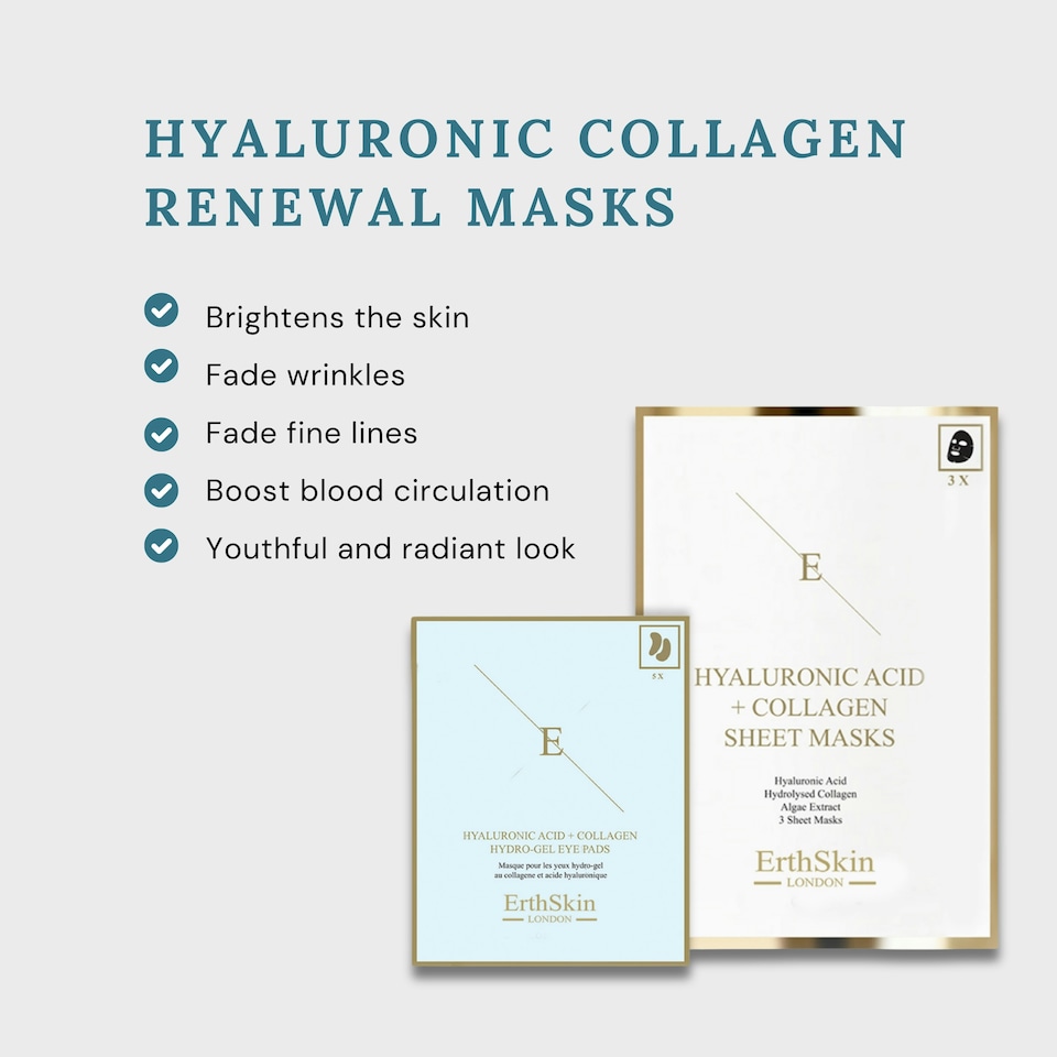 image 1 of Hyaluronic Acid & Collagen Mask - 3 sheets + Hyaluronic Acid + Collagen Hydrogel Eye Pads 5 X 2