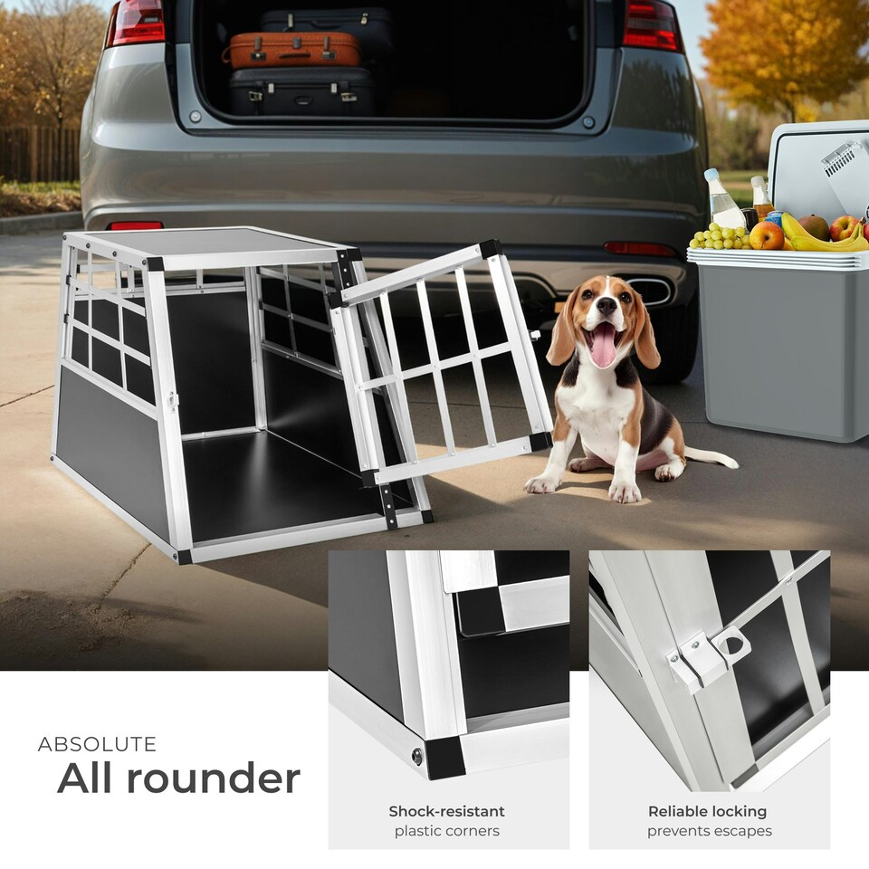 image 1 of Aluminium Pet Car Crate Travel Cage Dog Puppy Cat Transport Kennel 2 sizes - 69x54x50cm