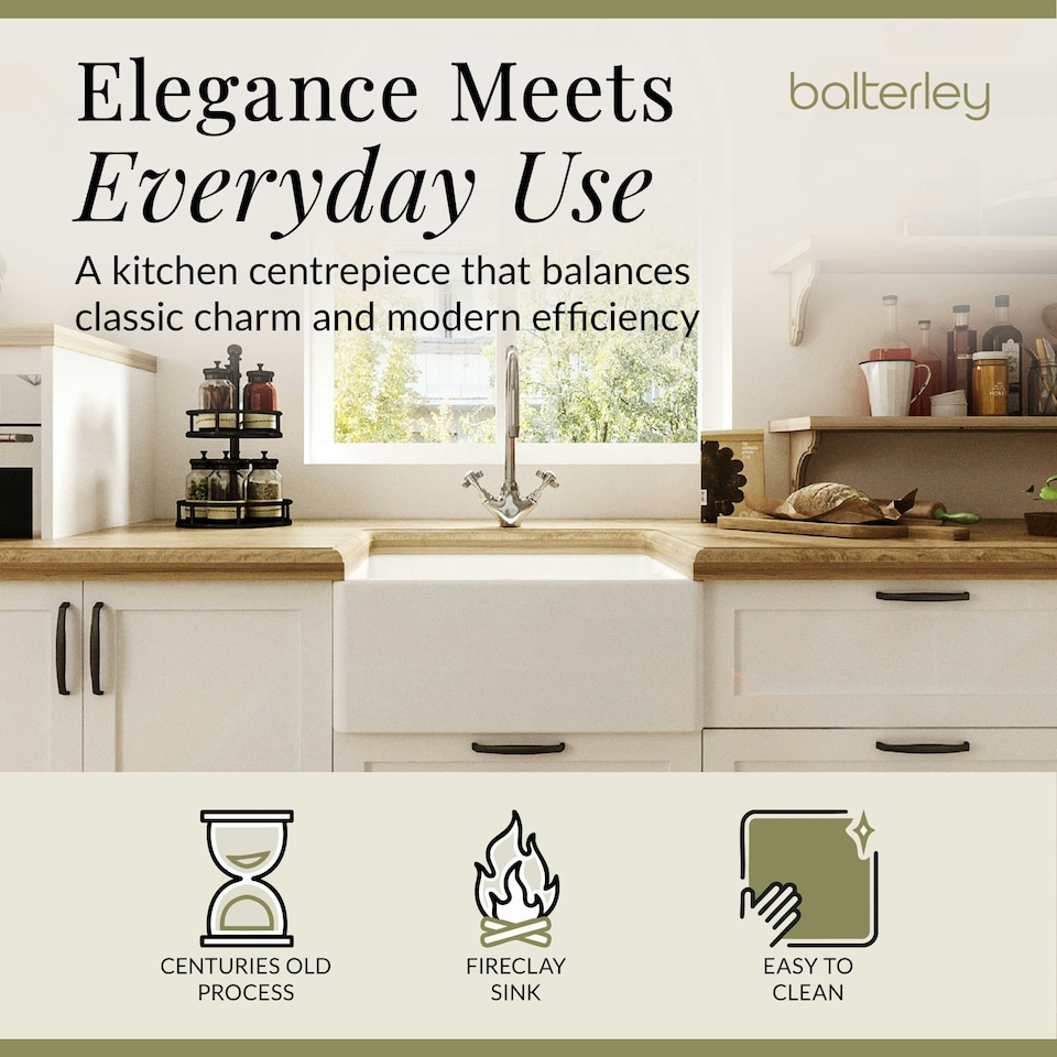 image 1 of Fireclay 595mm Single Bowl Belfast Butler Sink with Basket Strainer Waste & Mono Kitchen Mixer Tap by Balterley