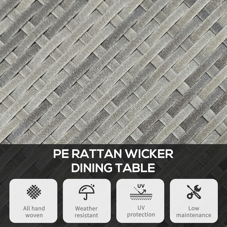 image 1 of Outsunny Outdoor PE Rattan Dining Table w/ Wood-plastic Composite Top, Grey