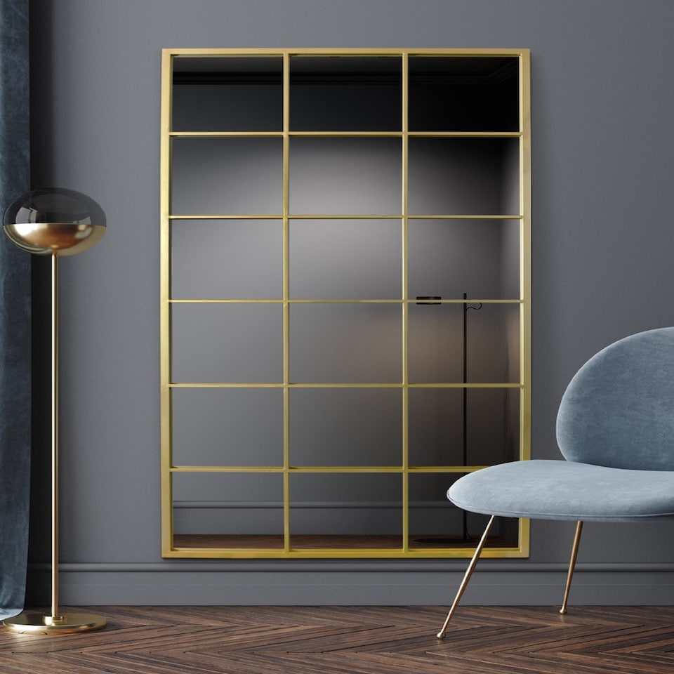 image 1 of The Fenestra - Gold Modern Window Leaner / Wall Mirror 69" X 33" (174CM X 85CM) Gold