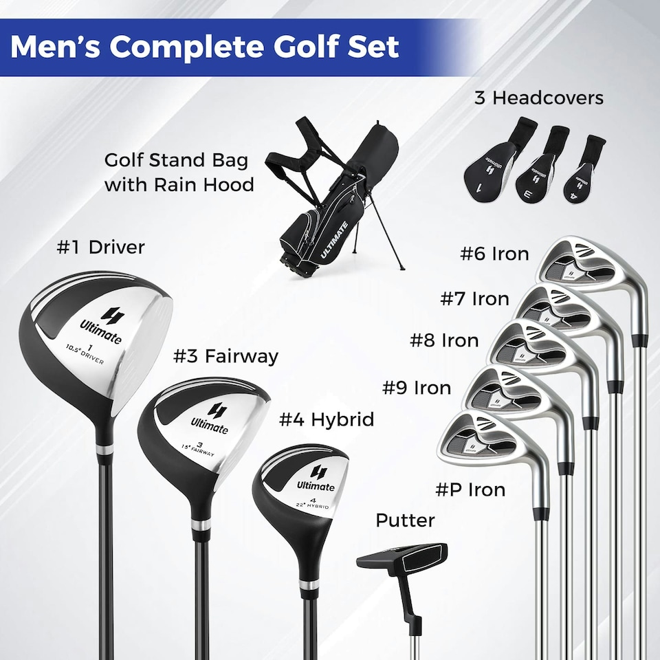 image 1 of COSTWAY Men's Complete Golf Clubs Package Set 10 Pieces Black