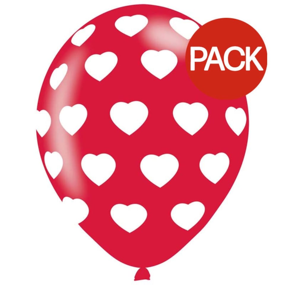 Amscan Latex Heart Party Balloon (Pack of 6) - Red/White - One Size