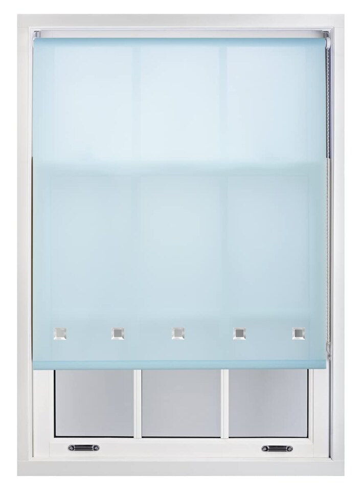 image 1 of FURNISHED Roller Blinds with Square Eyelets and Metal Fittings Made to Measure Sheer Window Blind | Blue | Duck Egg Blue | (W) 120cm x (L) 165cm