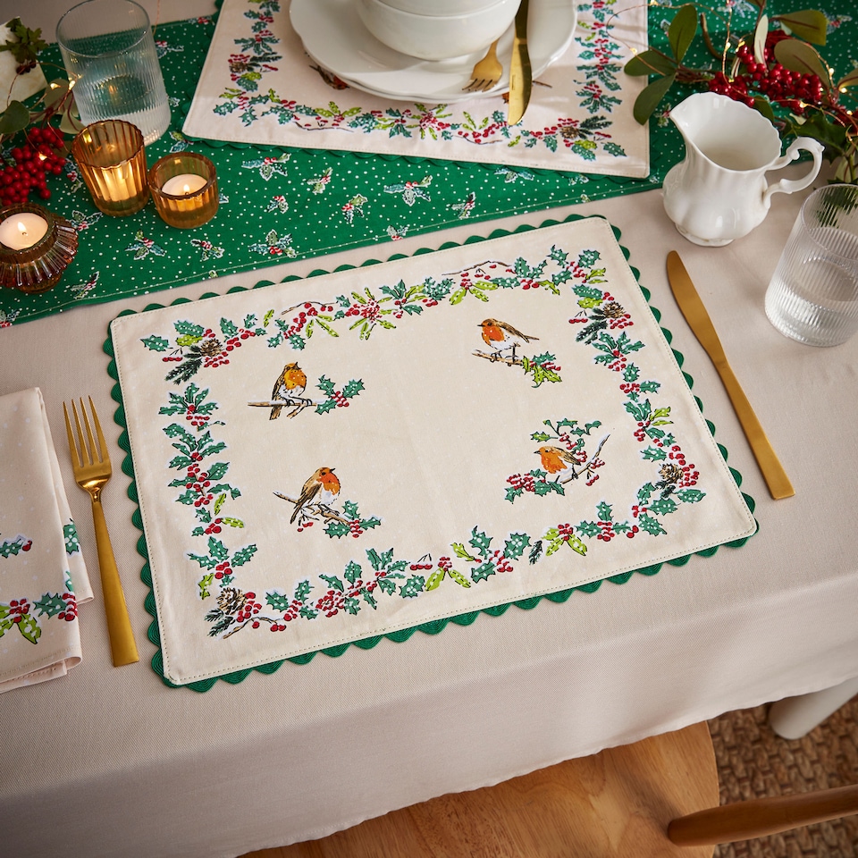 image 1 of Ulster Weavers Christmas Robins Placemat - 2 Pack Green