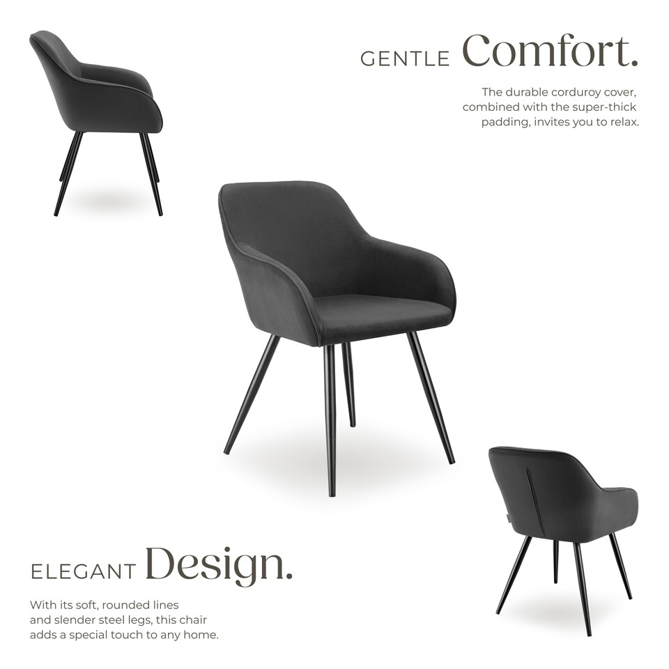 image 1 of Dining Chair Marilyn - corduroy look, upholstered, armchair, continuous backrest | Grey | anthracite/black | 2