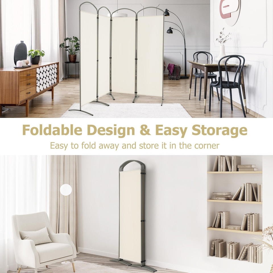 image 1 of COSTWAY 188cm 4 Portable Panel Room Divider Folding Privacy Screen Divider White