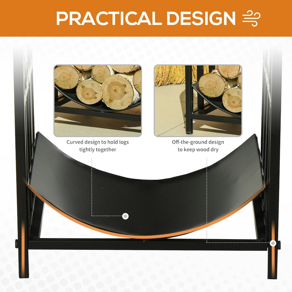 image 1 of Outsunny Firewood Log Rack Fireplace Log Holder w/ Handles Outdoor Indoor Black