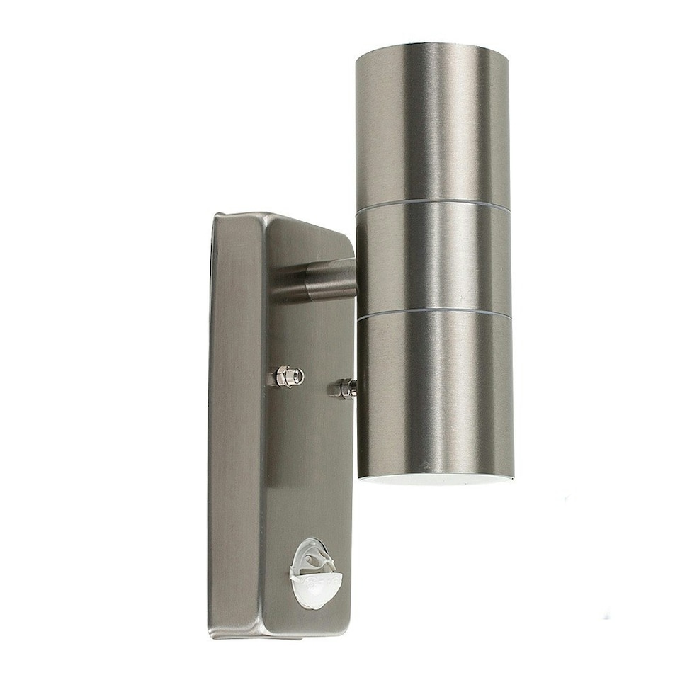 image 1 of ValueLights Up Down Brushed Silver Wall Light and GU10 Spotlight LED 5W Cool White 6500K Bulb Chrome