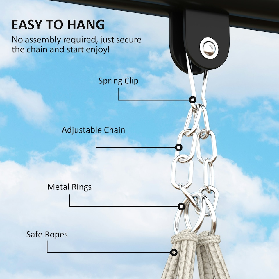 image 1 of Outsunny Hammock Chair, Boho Hanging Swing Chair with Cushion, Dark Grey
