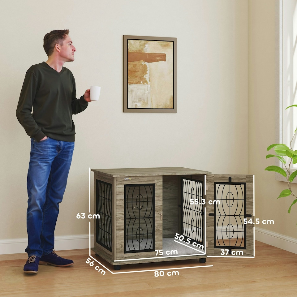 image 1 of PawHut Dog Crate Furniture, End Table for Medium Dogs w/ Cushion
