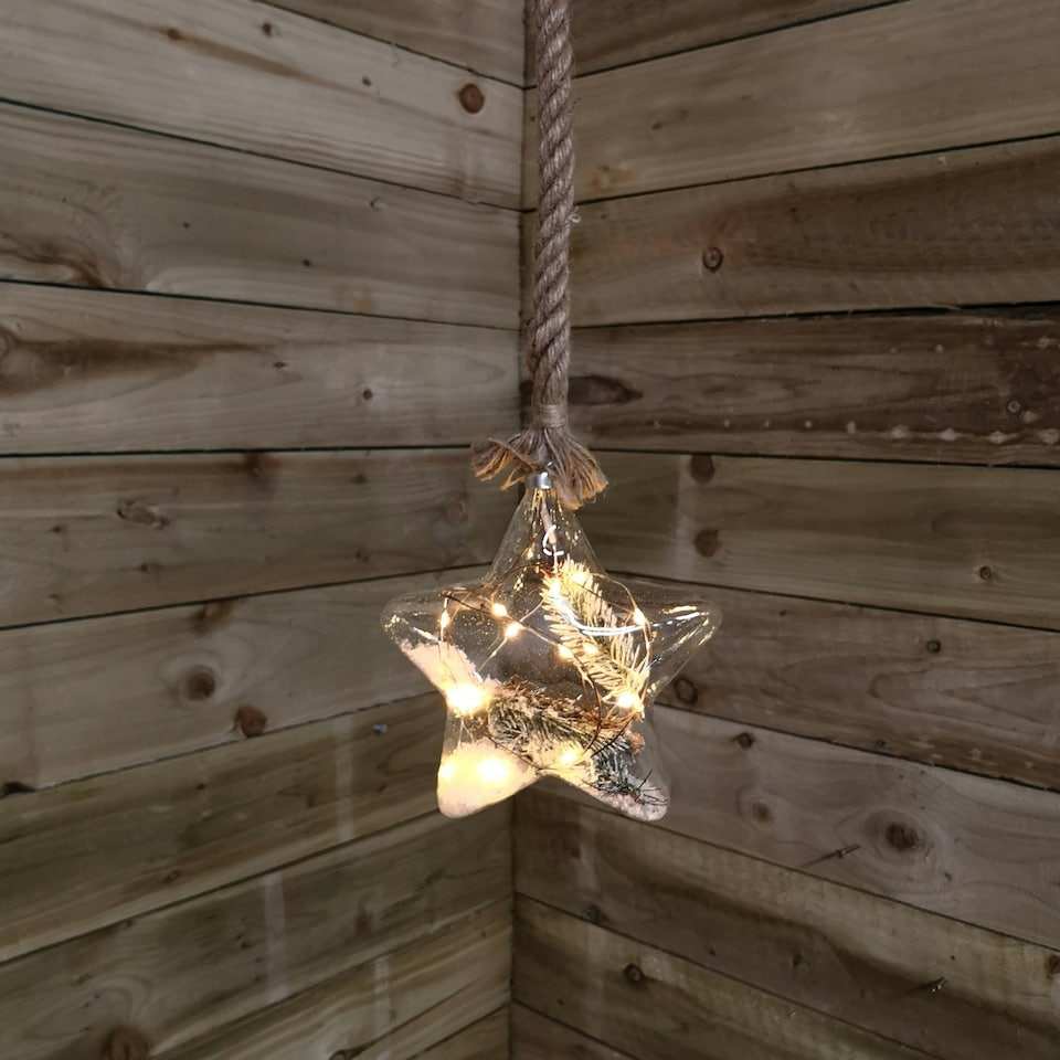 image 1 of LED Battery Operated Hanging Christmas Star Glass Decoration