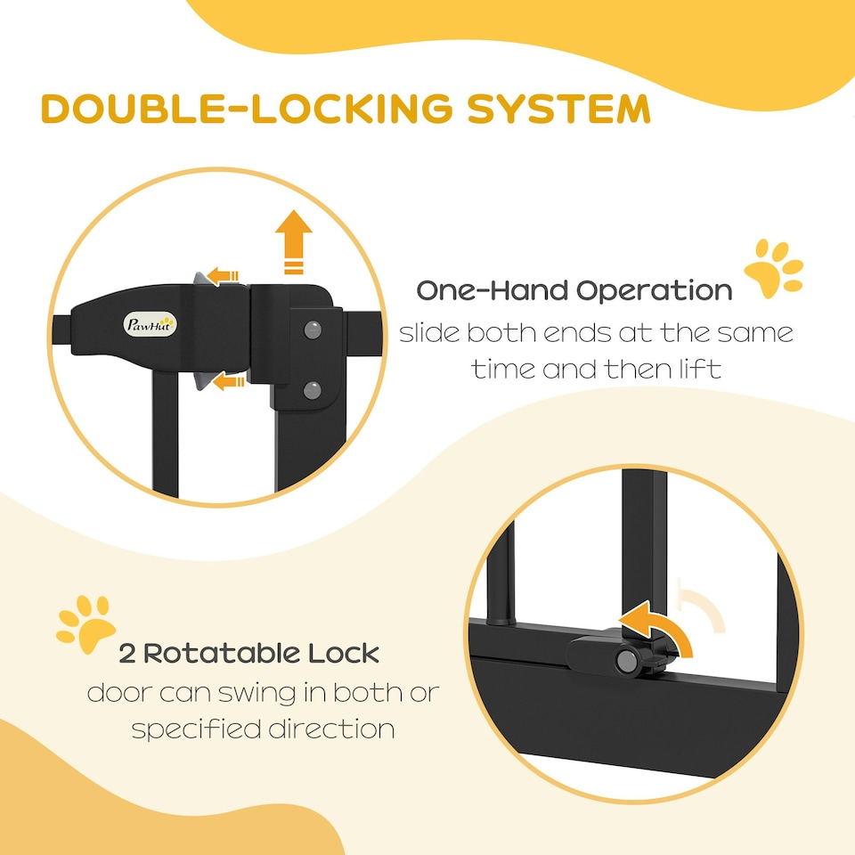 image 1 of PawHut 74-100cm Adjustable Metal Pet Gate Safety Barrier w/ Auto-Close Black