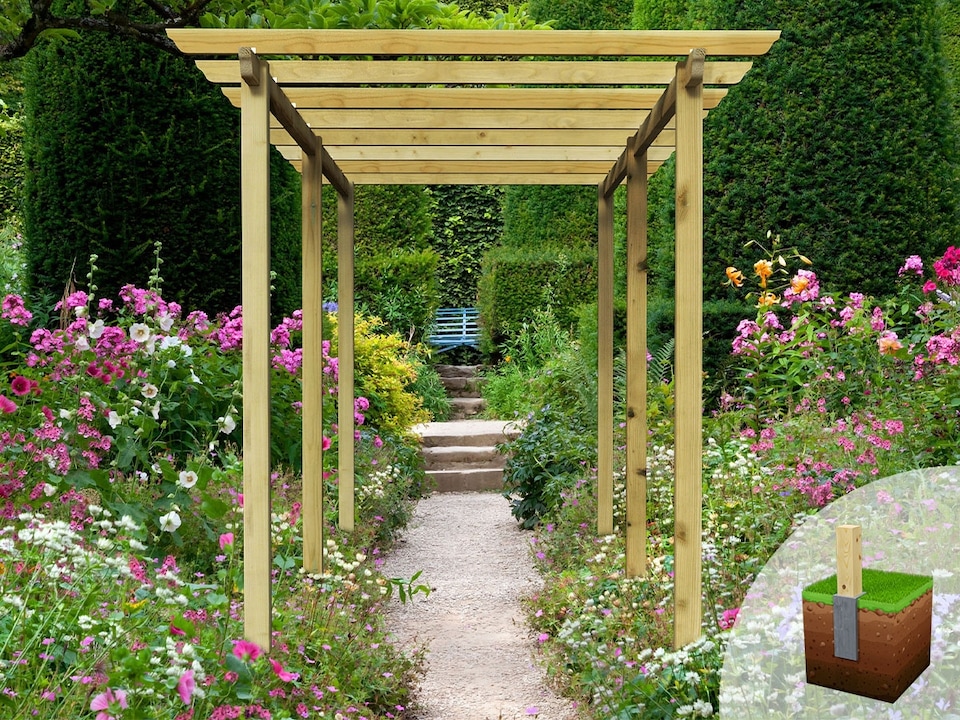 image 1 of eDecks Royal Walkway Garden Pergola w/ Steel Spikes 2.7m - 2.4x4.8m