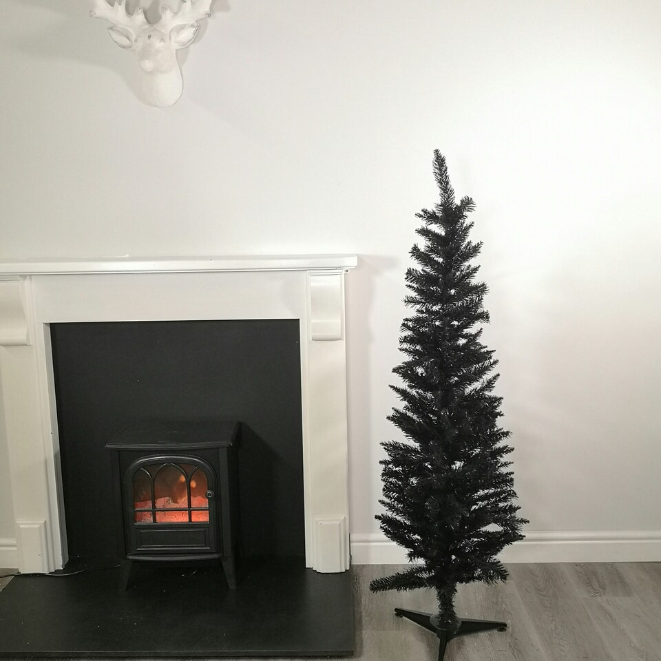 image 1 of 5ft (150cm) Black Pencil Pine Christmas Tree with 236 Tips