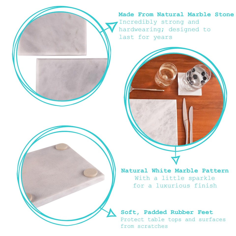 image 1 of Argon Tableware 12pc Marble Placemats & Square Coasters Set - White Kitchen Dining Table Mats Coaster Protector Place Mats Set | White | White | One Size | 12