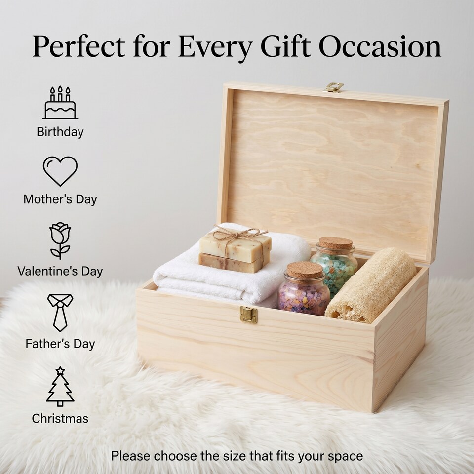 image 1 of Wickerfield Natural Wooden Storage Box with Hinged Lid & Locking Clasp