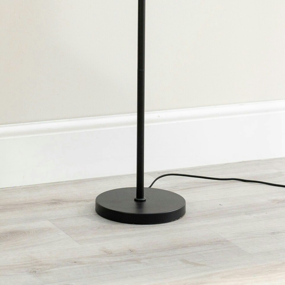 image 1 of ValueLights Marissa Charcoal Grey Fabric Drum Shade with Black Stacked Ball Floor Lamp with LED Bulb