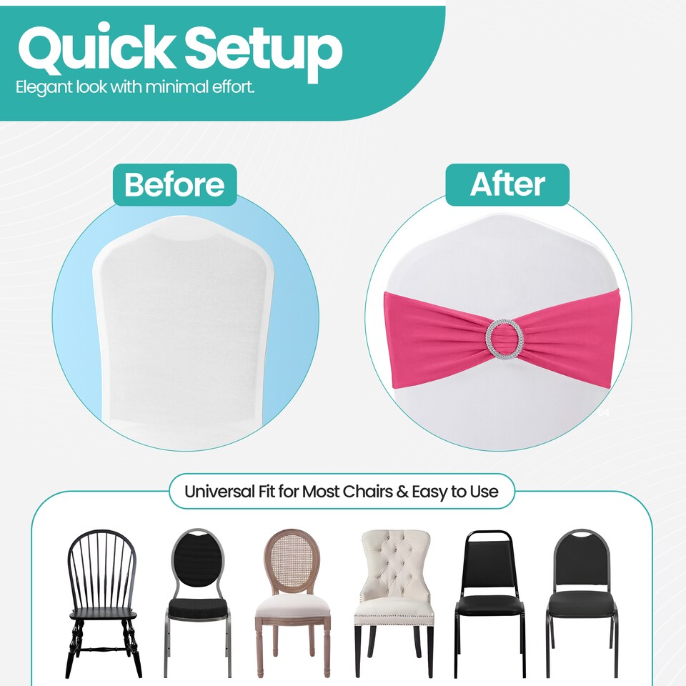 image 1 of 13"x5" Spandex Chair Bands with Slider Buckle, Elastic Chair Sash - 1pc