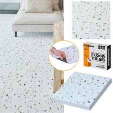 NOVECRAFTO Vinyl Floor Tiles Self Adhesive – 12x12in Peel and Stick Flooring for Kitchen, Bathroom & Living Room – White Terrazzo Look with Flecks White | 2.79 sqm