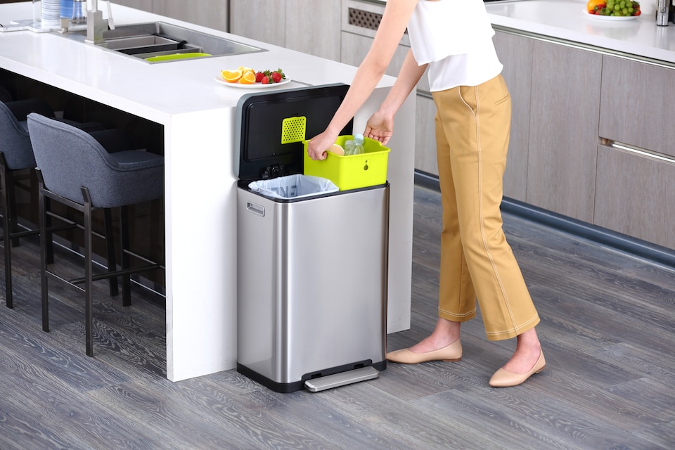image 1 of X Cube Recycling Bin 20+20L | Silver | Stainless Steel | 40L
