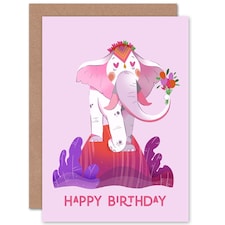 Flower Elephant Kids Child Birthday Card