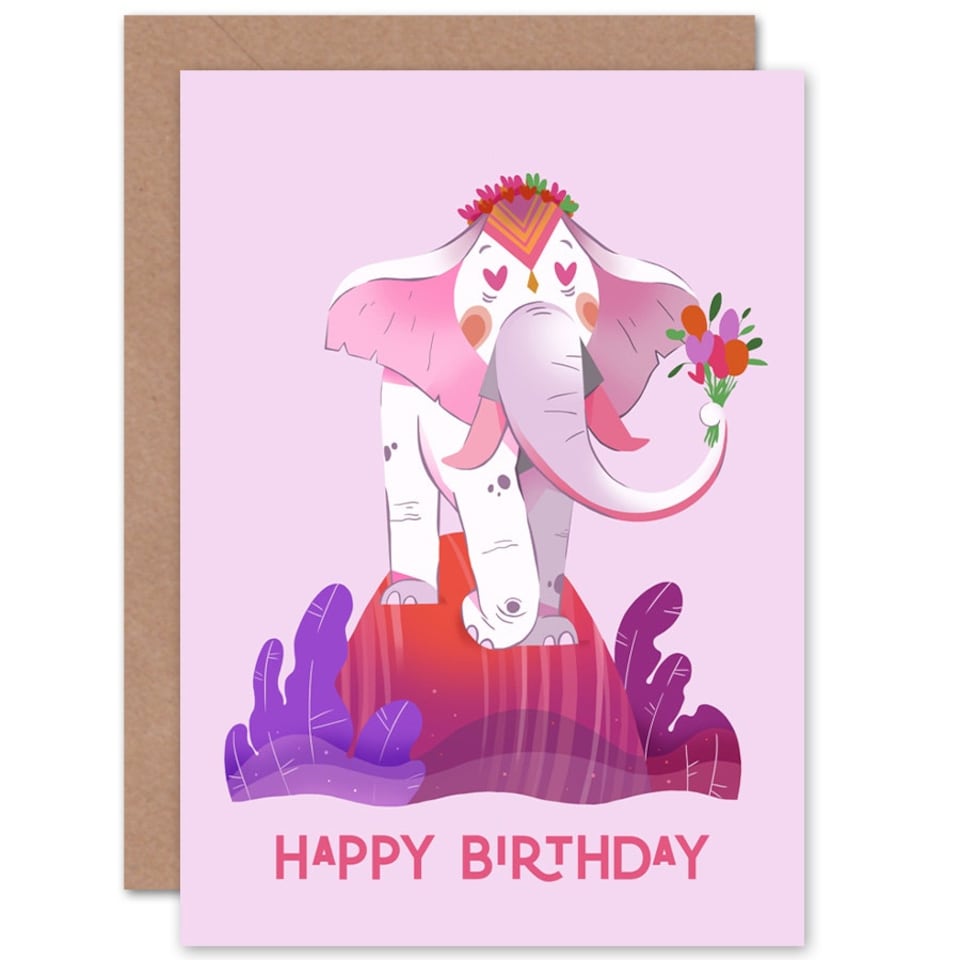 image 1 of Flower Elephant Kids Child Birthday Card