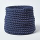 image 1 of Homescapes Navy Blue Cotton Knitted Round Storage Basket - 42 x 37 cm Blue | L