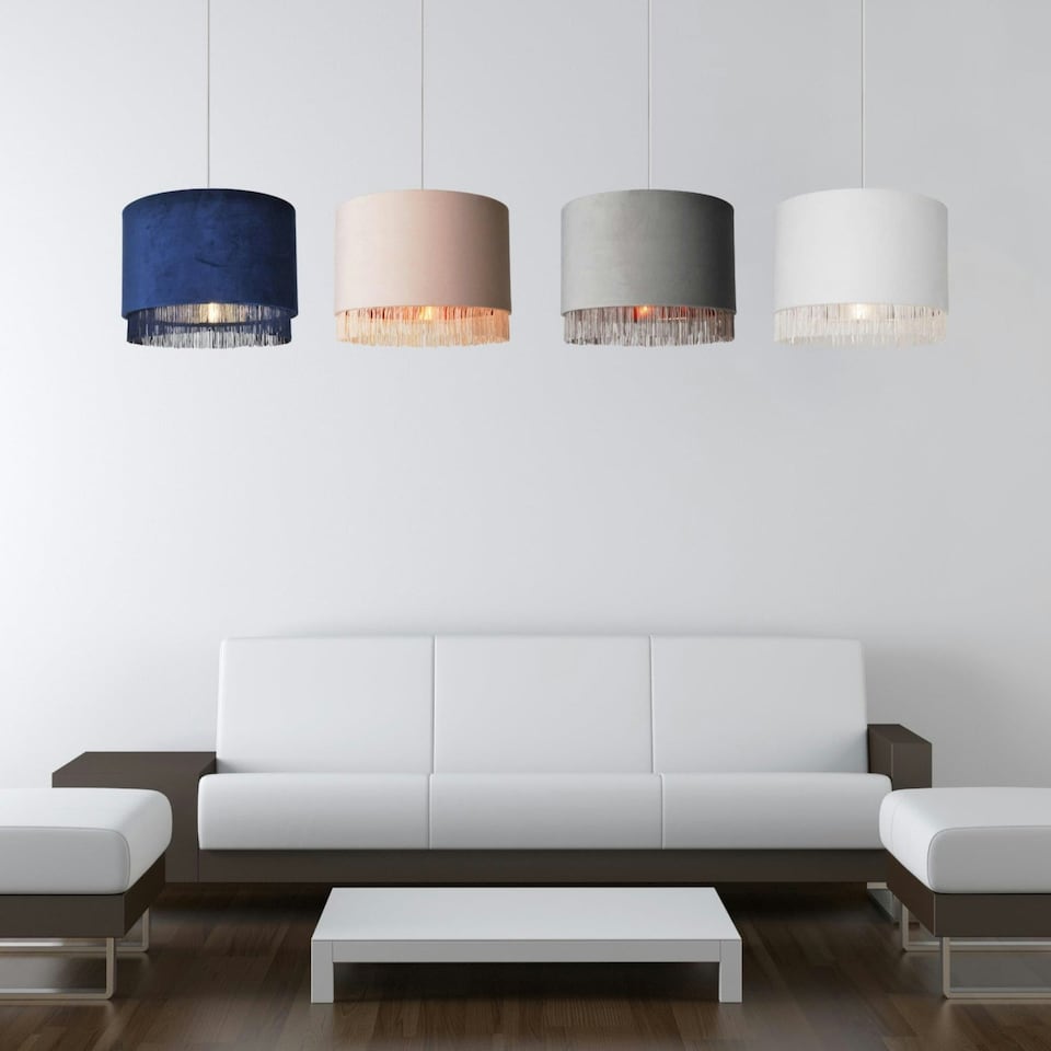 image 1 of First Choice Lighting Navy Velvet With Chrome Inner Tassled Light Shade Blue | Chrome