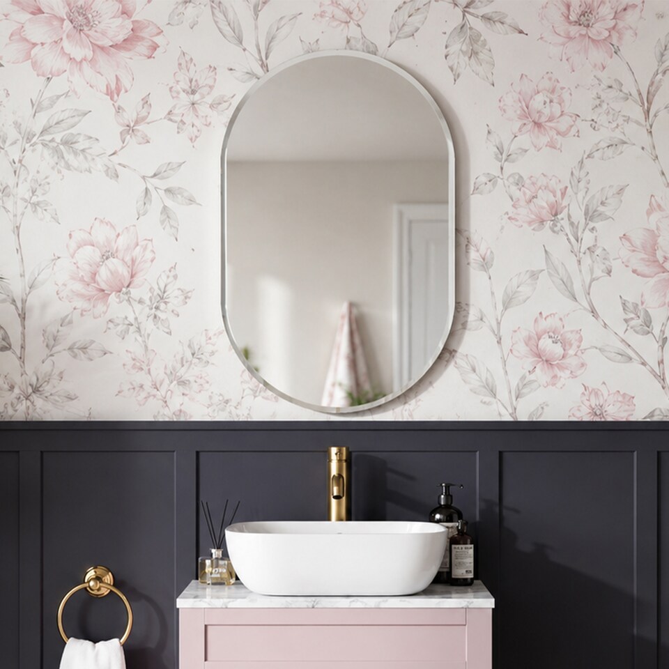 image 1 of Showerdrape Lincoln Oval Wall Mounted Frameless Bevelled Edge Bathroom Mirror 60 x 45cm | Chrome | Mirror | 1