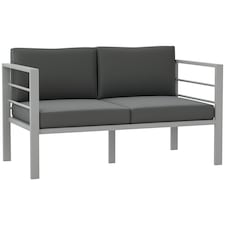 Outsunny All-Weather Garden Loveseat with Removable Cushions, Charcoal Grey 