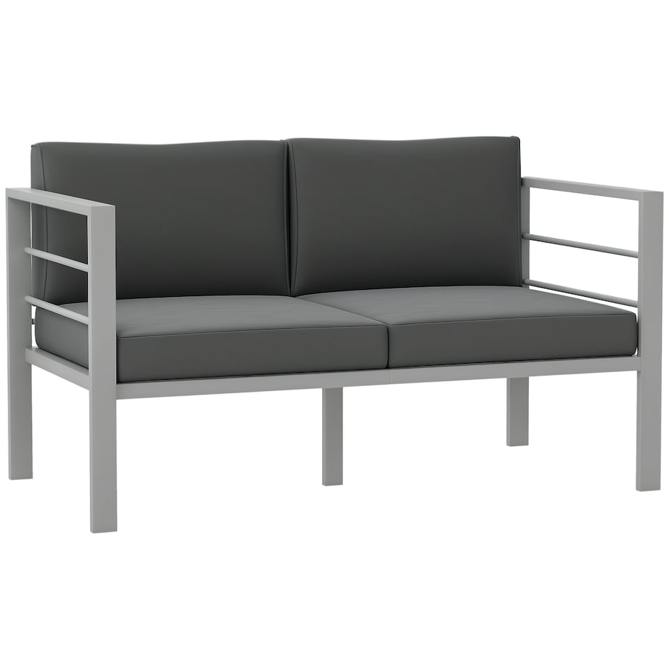 image 1 of Outsunny All-Weather Garden Loveseat with Removable Cushions, Charcoal Grey