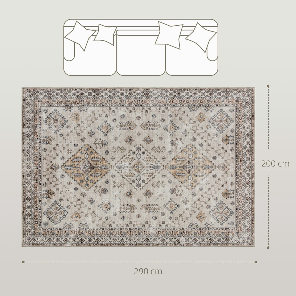 image 1 of HOMCOM Flannel Non-Slip Washable Rug for Living Room, 290 x 200 cm, Beige Cream | Brown, Blue | 290 x 200 cm