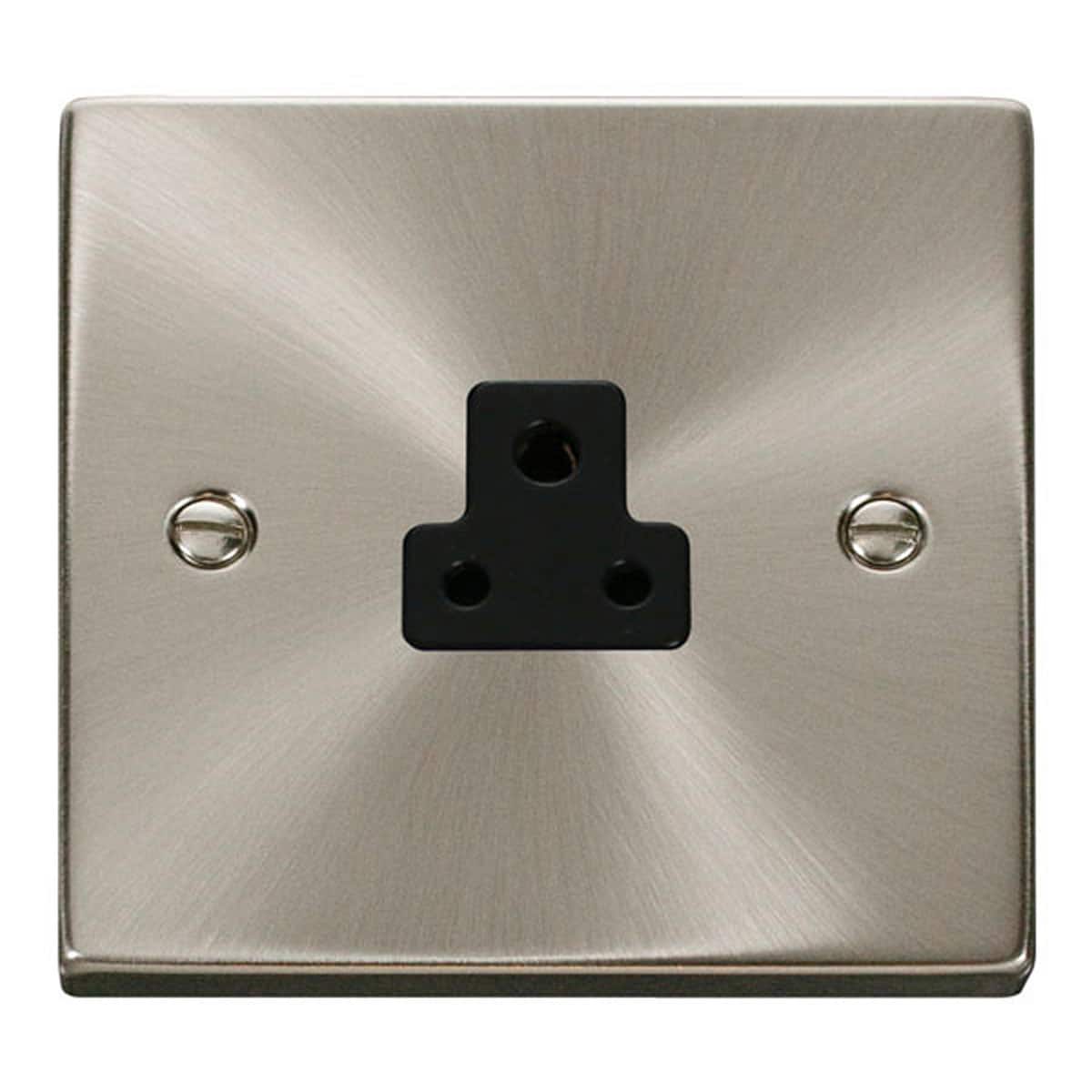 SE Home Satin / Brushed Chrome 1 Gang 2A Round Pin Socket in Metallic Silver